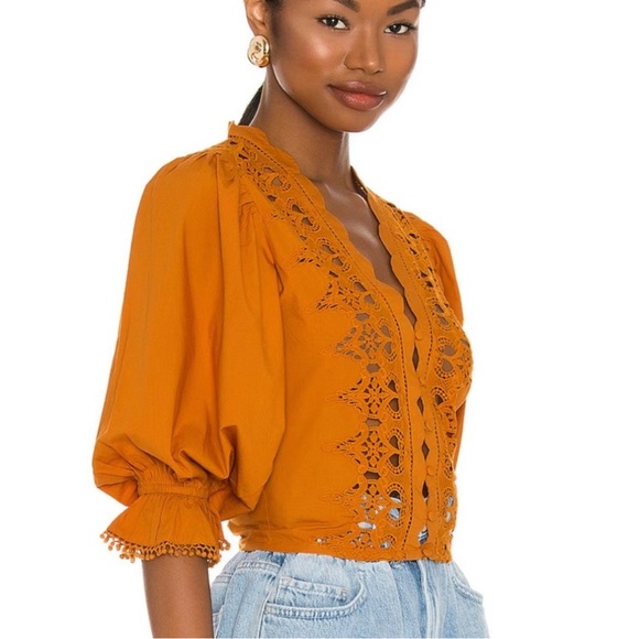 Free People Louella Embroidered Blouse- Size Large - Picture 3 of 6